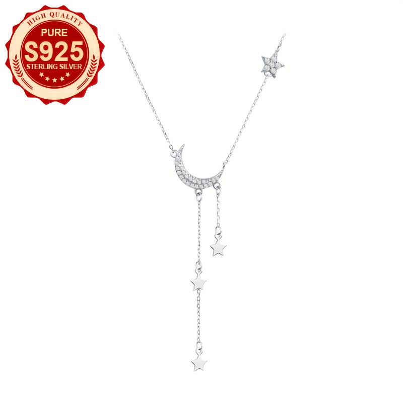 S925 Silver Moon Tassel Star Necklace Dreamy Romantic Elegant Gift for Women